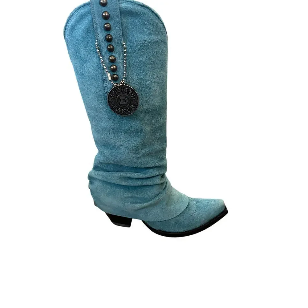 Double D Ranch HIGHWAY HONEY BOOT BENTLEY BLUE BIRD PT SUEDE Rare Slouch SZ 7.5